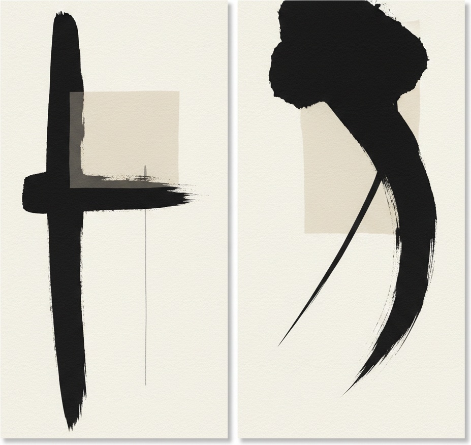 Monolithic Echoes In Carbon And Cream: A Singular Calligraphic Diptych Study — Laurent Vionnet