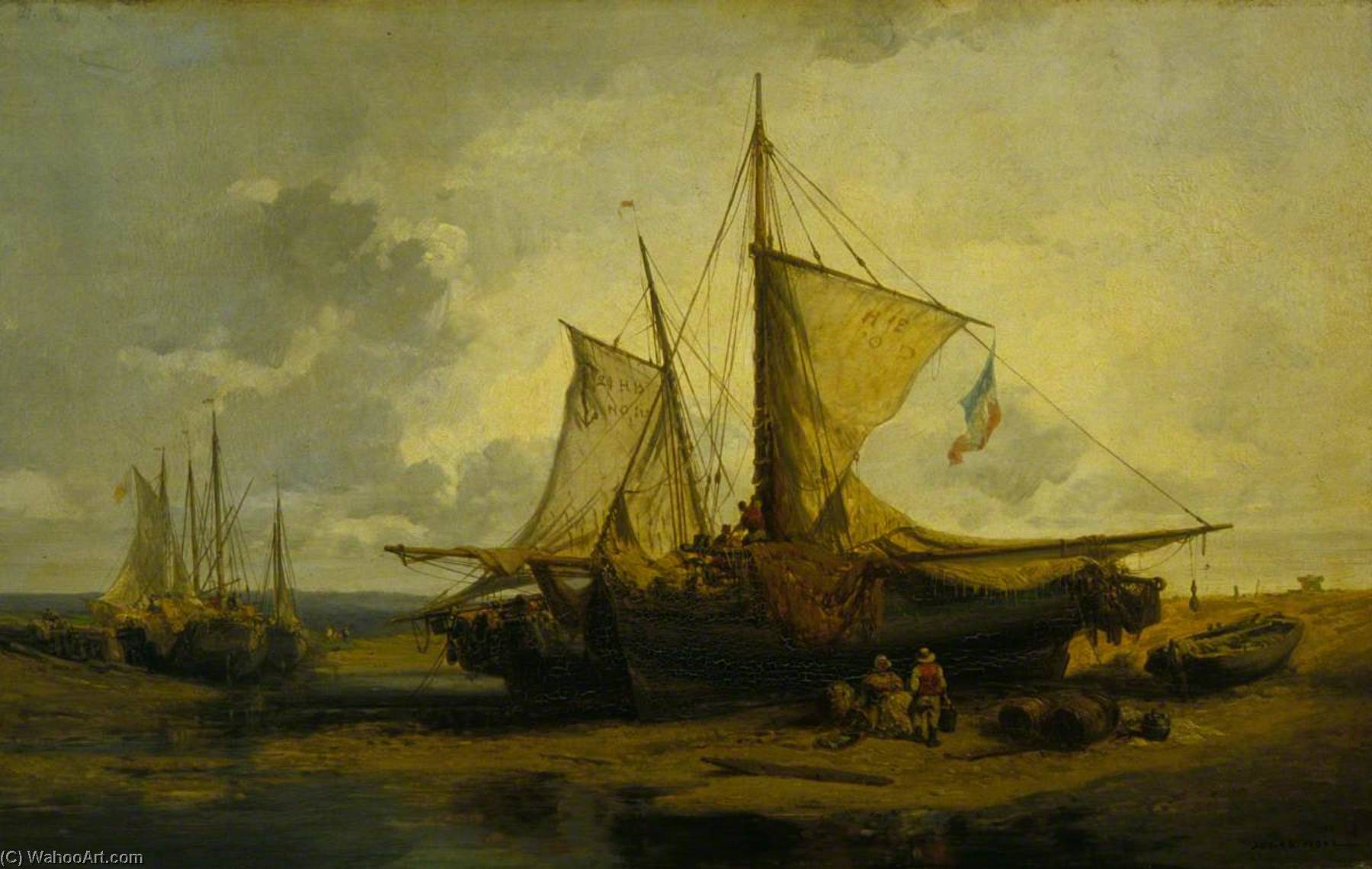 Beach Scene With Fishing Boats — Jules Achille Noël