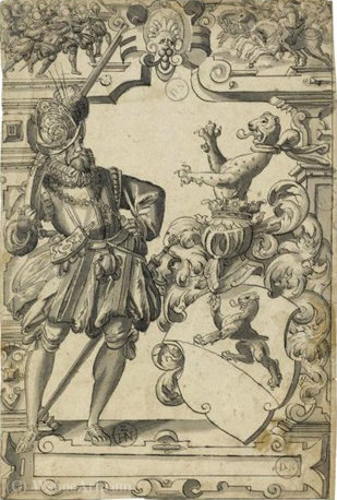 The Arms Of The Escher Zum Luchs With A Musketeer, A Battle Scene Above — Christoph Murer
