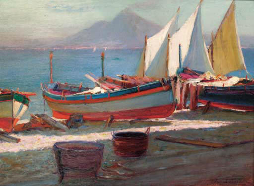 Boats Near The Bay Of Naples — Lionel Walden