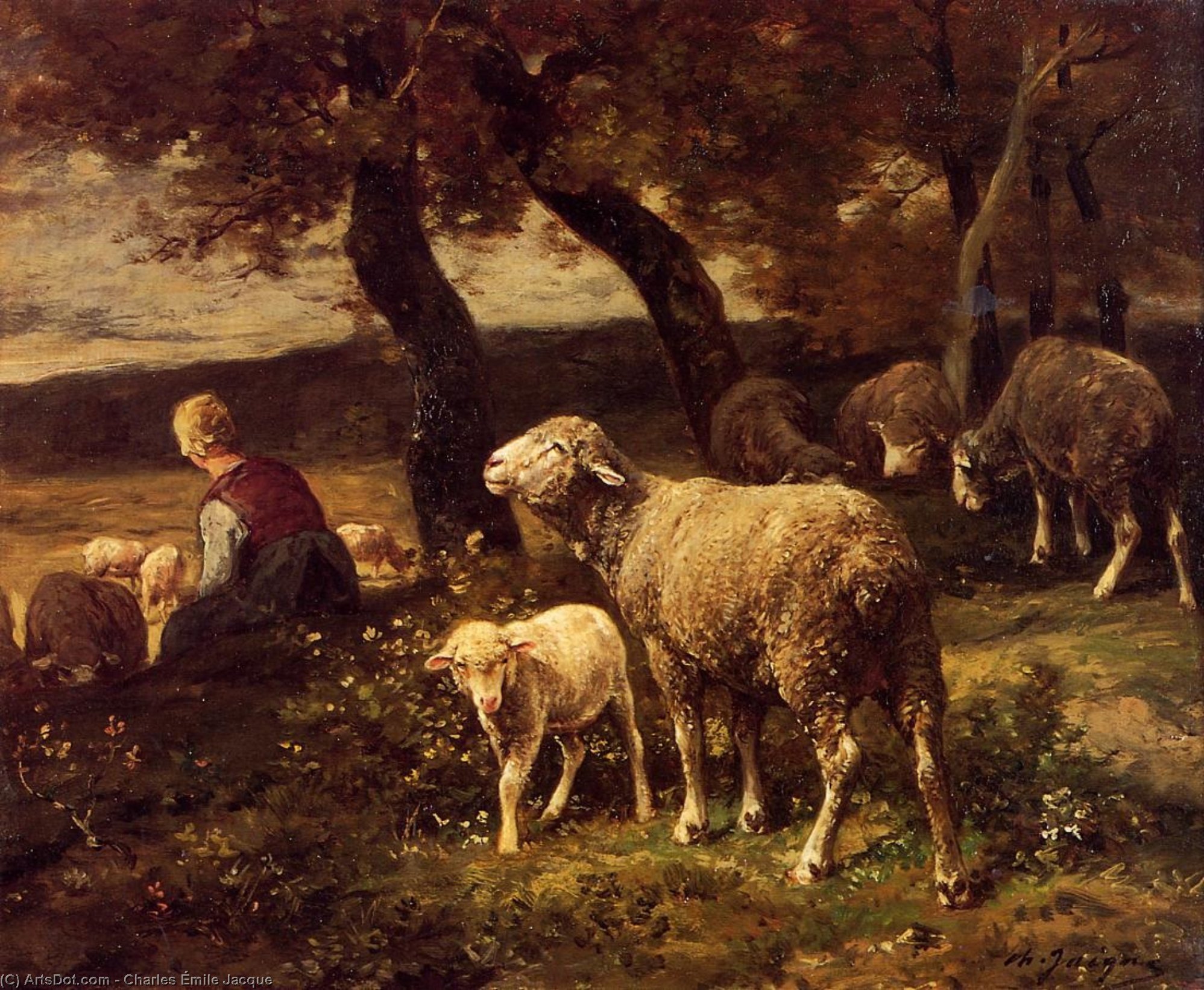 Shepherdess And Sheep — Шарль-эмиль Жак