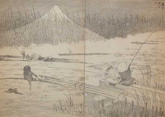 Fuji With Rafts In The Rushes — Katsushika Hokusai