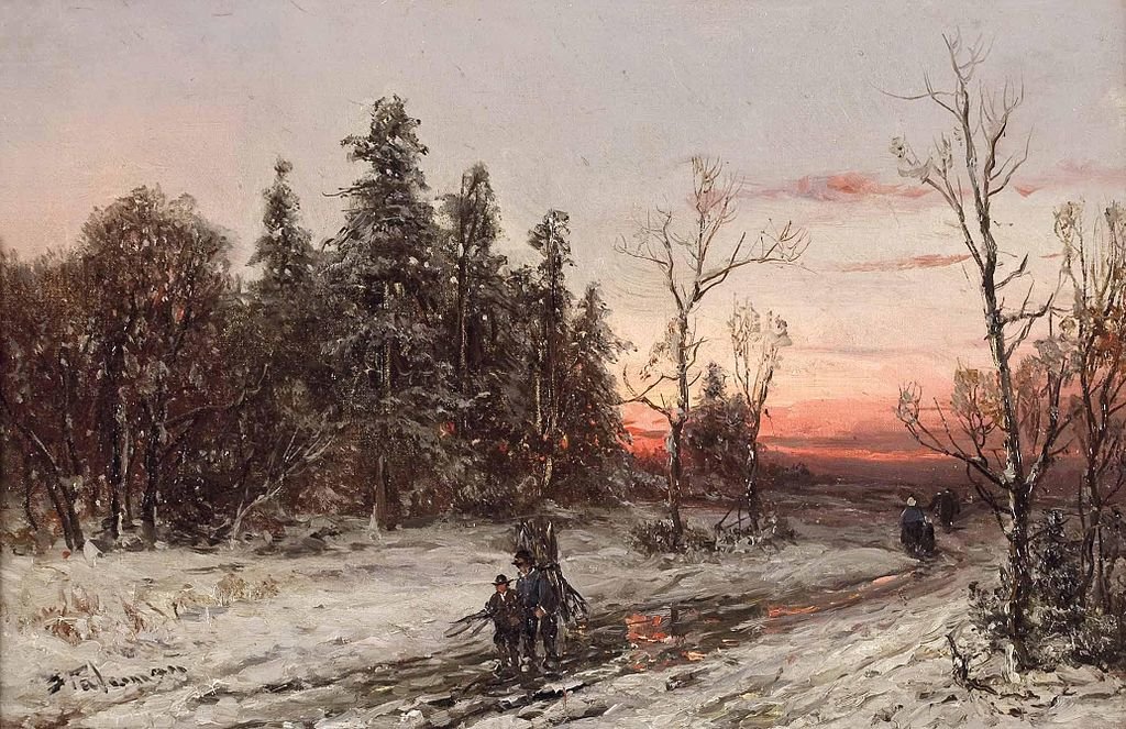 Die Heimkehrenden Reisigsammler Am Winterabend — Adolf Stademann