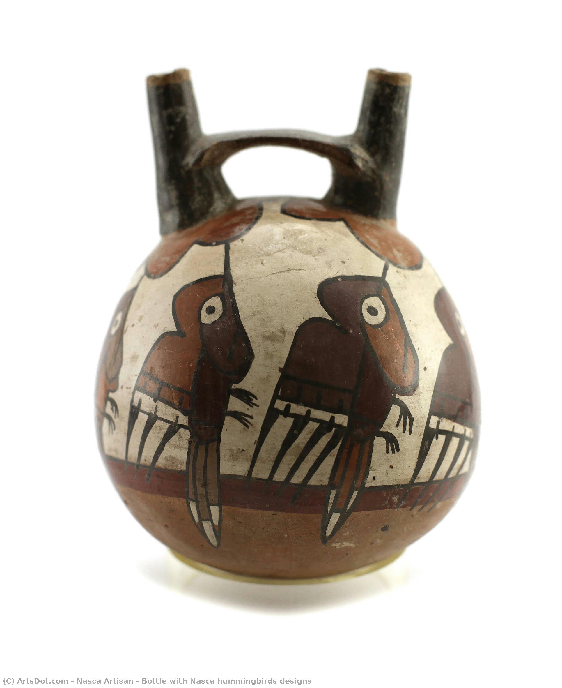 Bottle With Nasca Hummingbirds Designs — Nasca Artisan