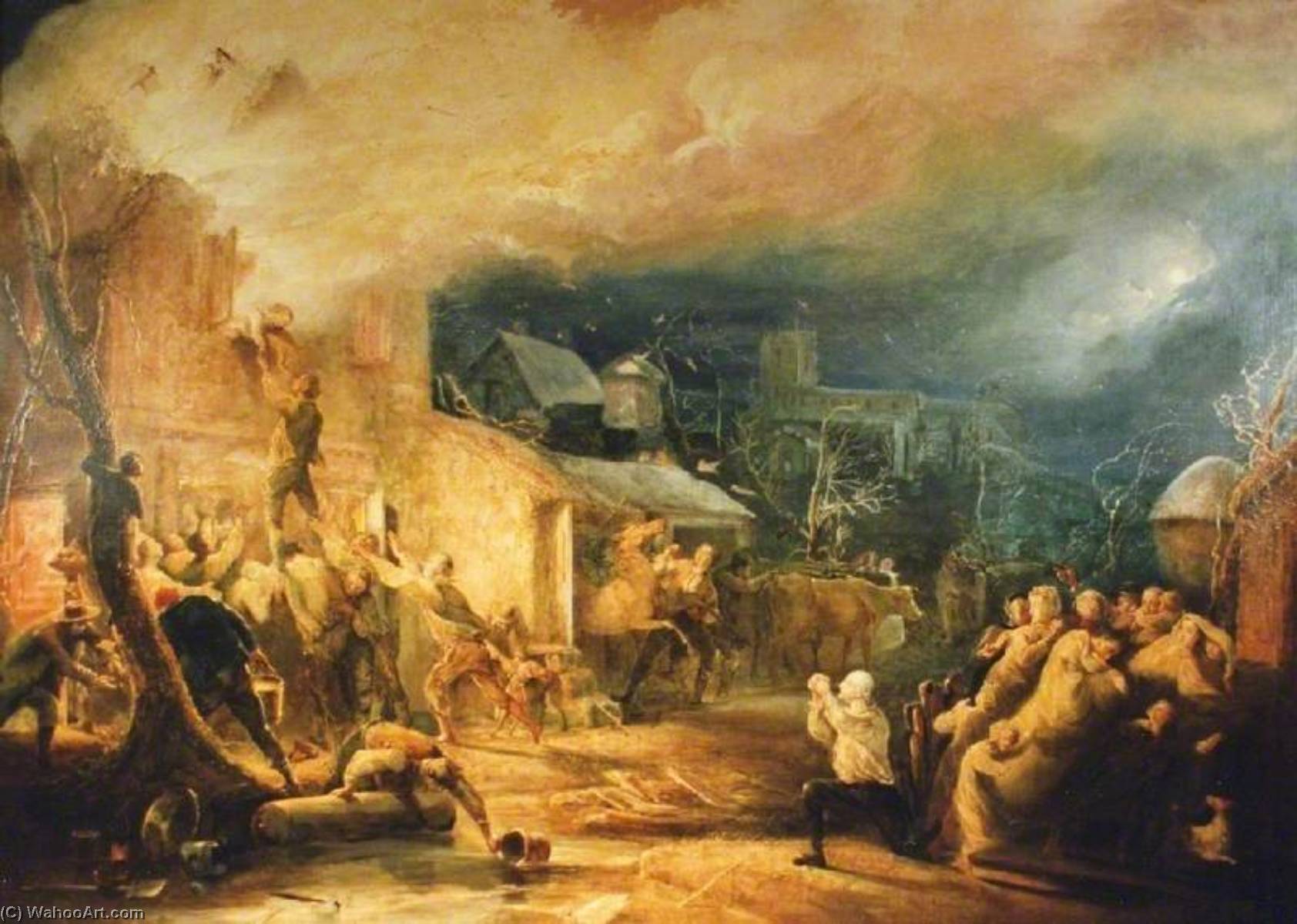 The Fire At Epworth Rectory, South Yorkshire — Henry Perlee Parker