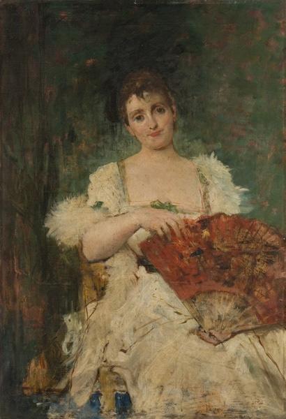 Dame À L'éventail Rouge — Jules Elie Delauney