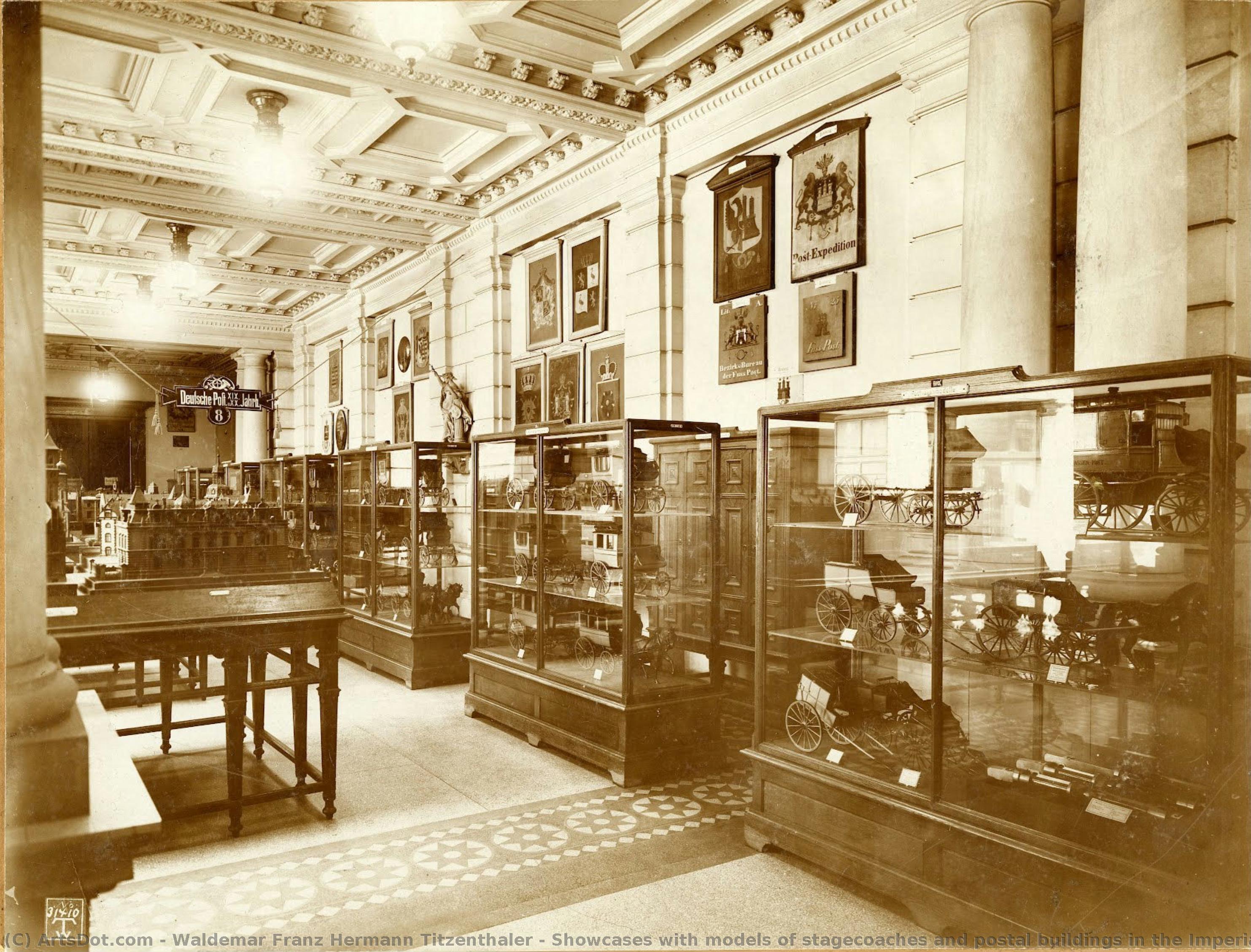 Showcases With Models Of Stagecoaches And Postal Buildings In The Imperial Postal Museum — Waldemar Franz Hermann Titzenthaler