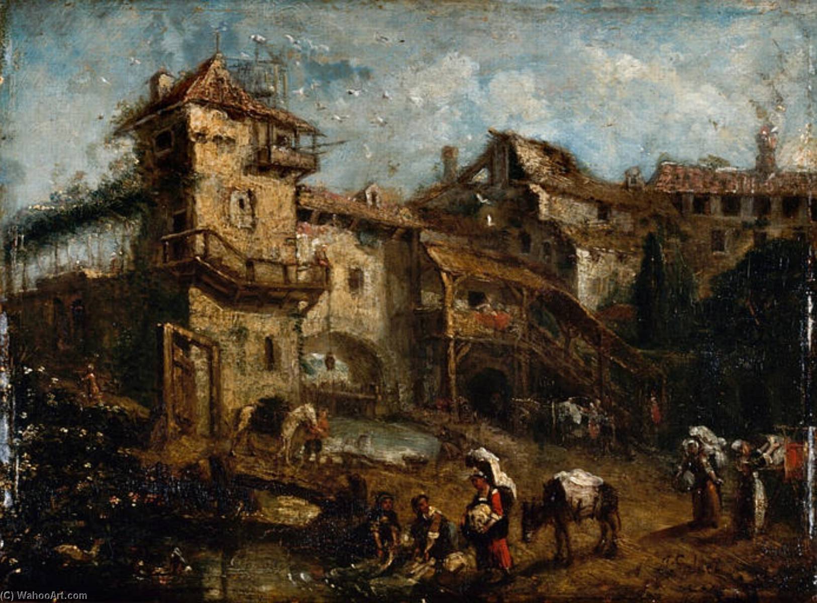 Paysage D'italie,ou Les Lavandières Italiennes — Jacques Henri Sablet