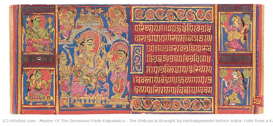 The Embryo Is Brought By Harinaigameshi Before Indra: Folio From A Kalpasutra Manuscript — Master Of The Devasano Pado Kalpasutra