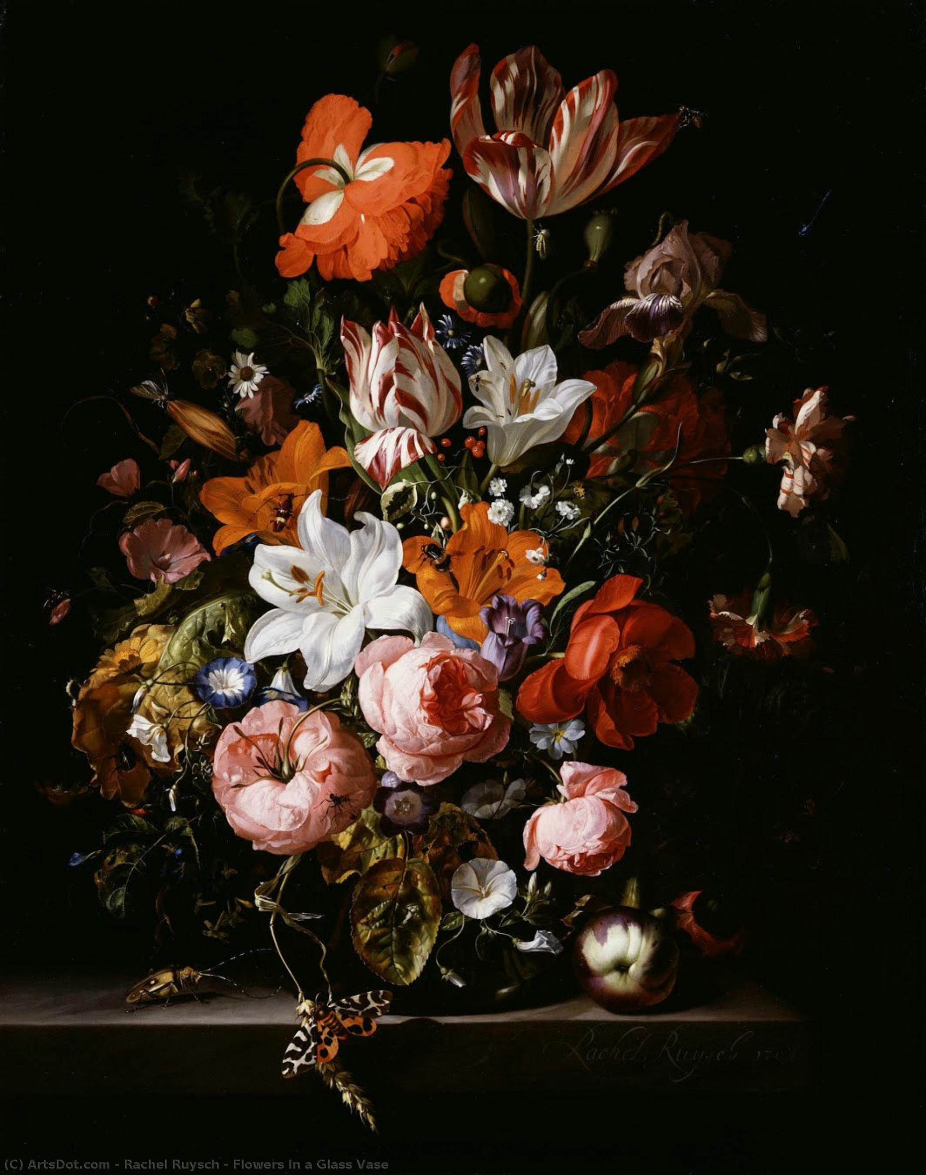 Flowers In A Glass Vase — Rachel Ruysch