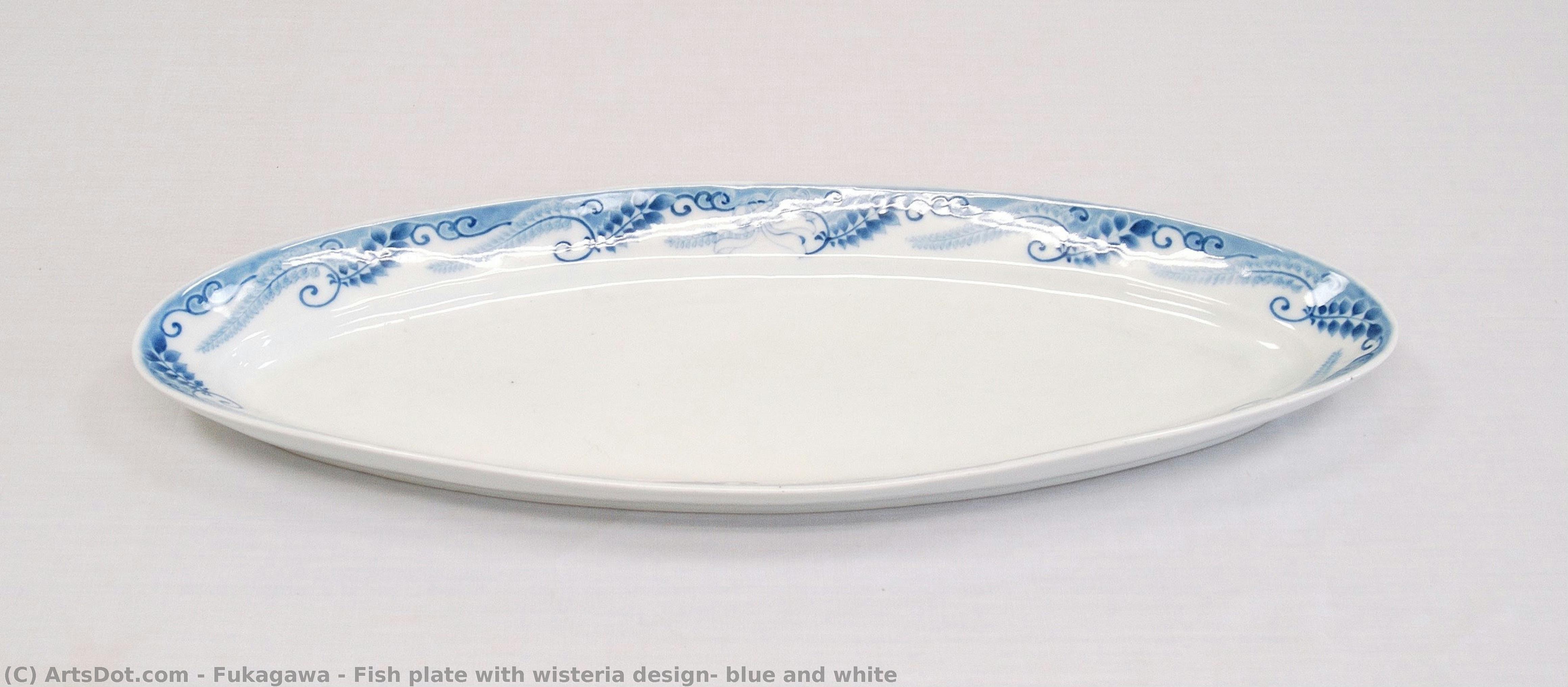 Fish Plate With Wisteria Design, Blue And White — Fukagawa