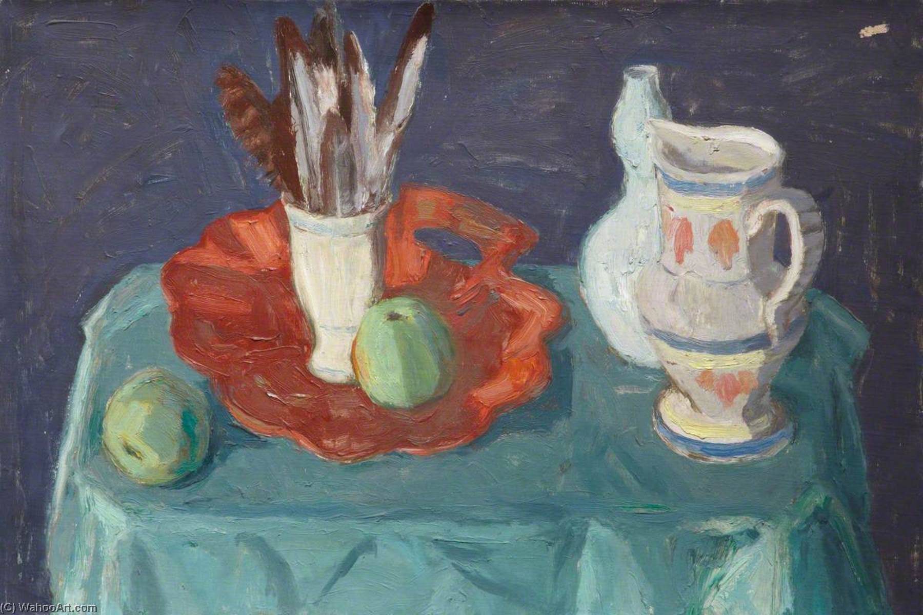 Still Life With Jug, Apples And Feathers In A Vase — ウィリアム・ジョージ・ギリーズ