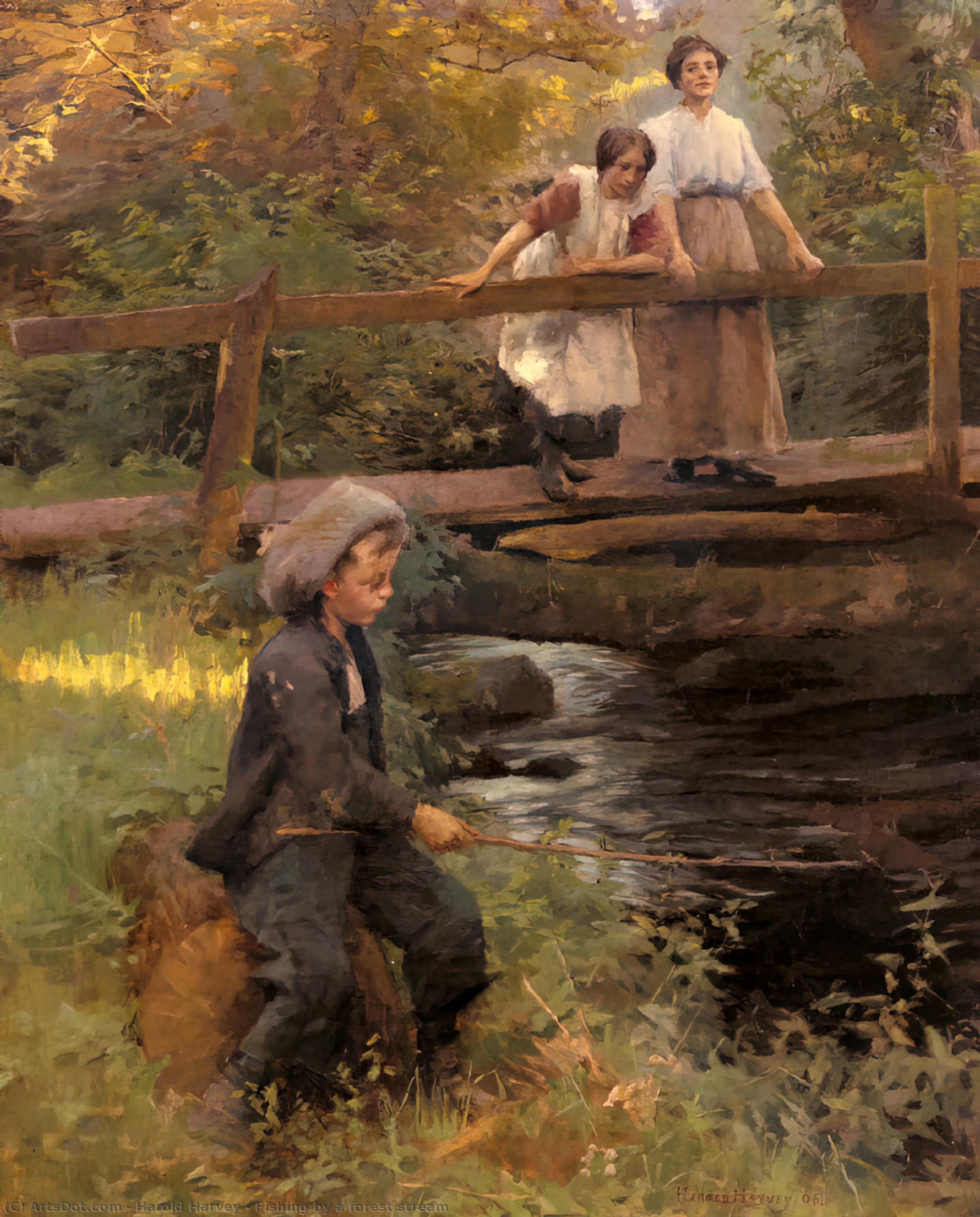 Fishing By A Forest Stream — ハロルド・ハーヴェイ