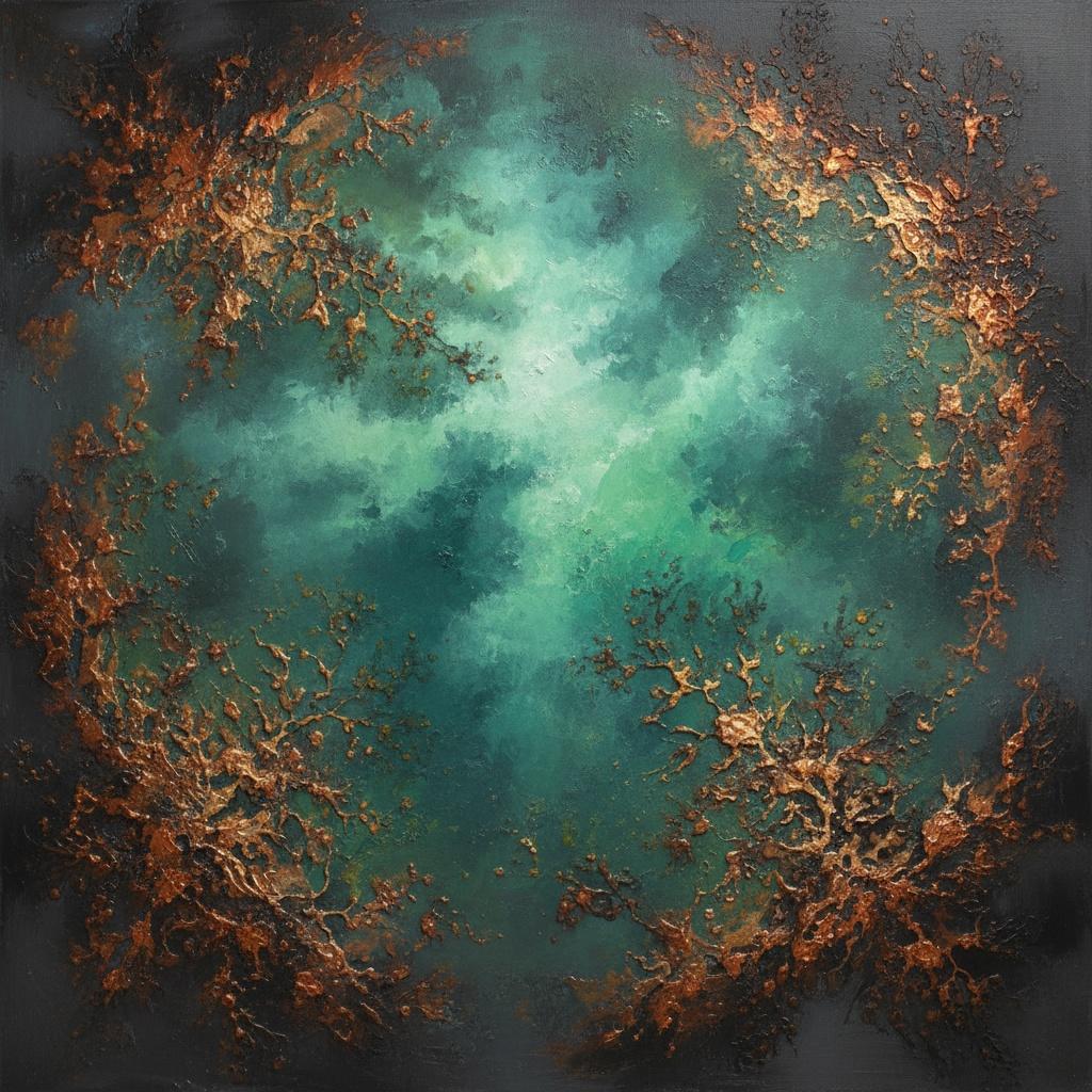 Luminous Aquamarine Core Enveloped By Fractal Bronze And Obsidian Organic Growth — Christian Noiret