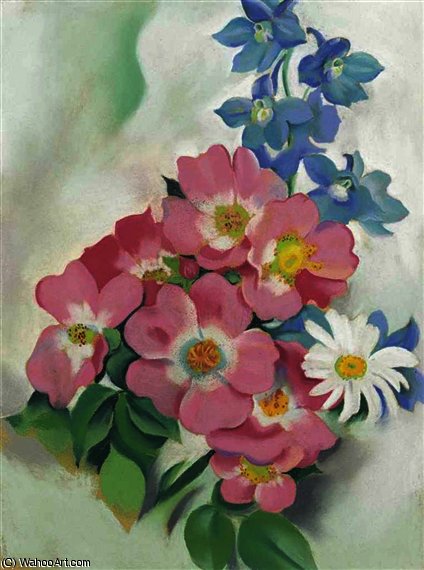 Pink Roses And Larkspur — Georgia O'keeffe