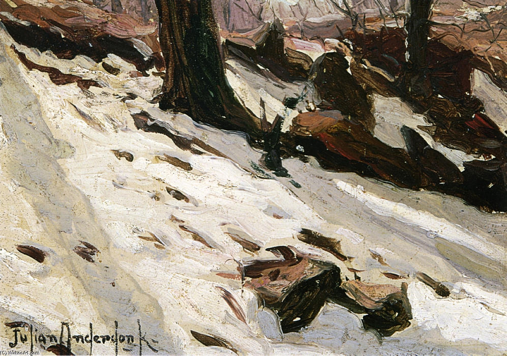 Snow Near The Cave, Central Park, New York — Robert Julian Onderdonk