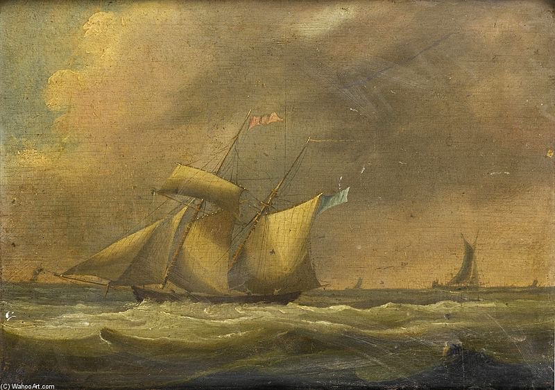 A Topsail Schooner In A Heavy Swell — Thomas Buttersworth