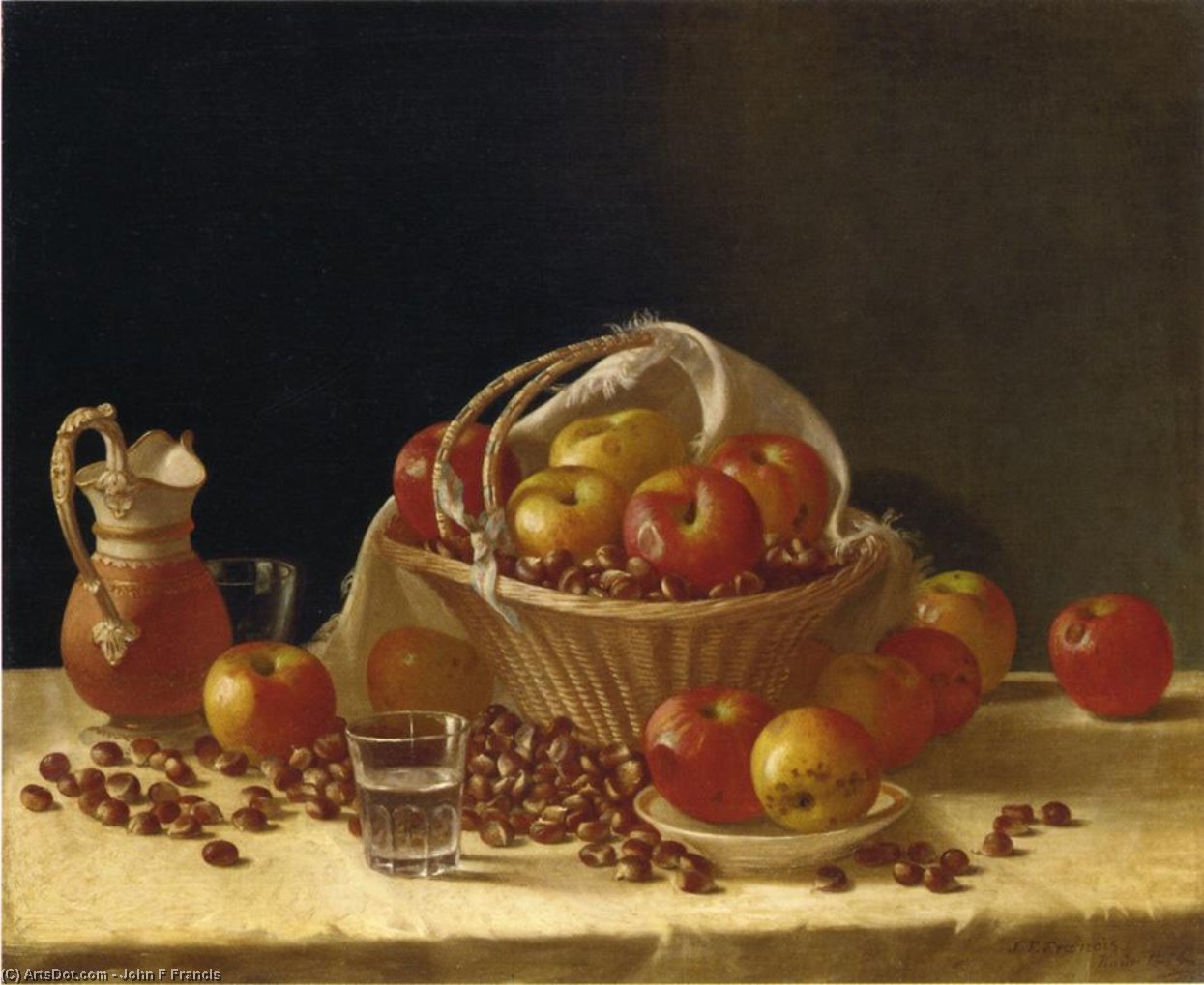 Still Life With Apples, A Basket And Chestnuts — John F Francis
