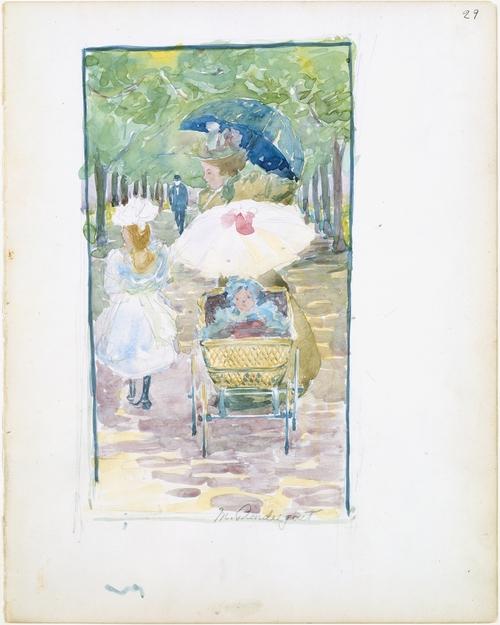 A Mother Pushing Her Baby In A Perambulator, With Her Daughter At Her Side — Maurice Brazil Prendergast
