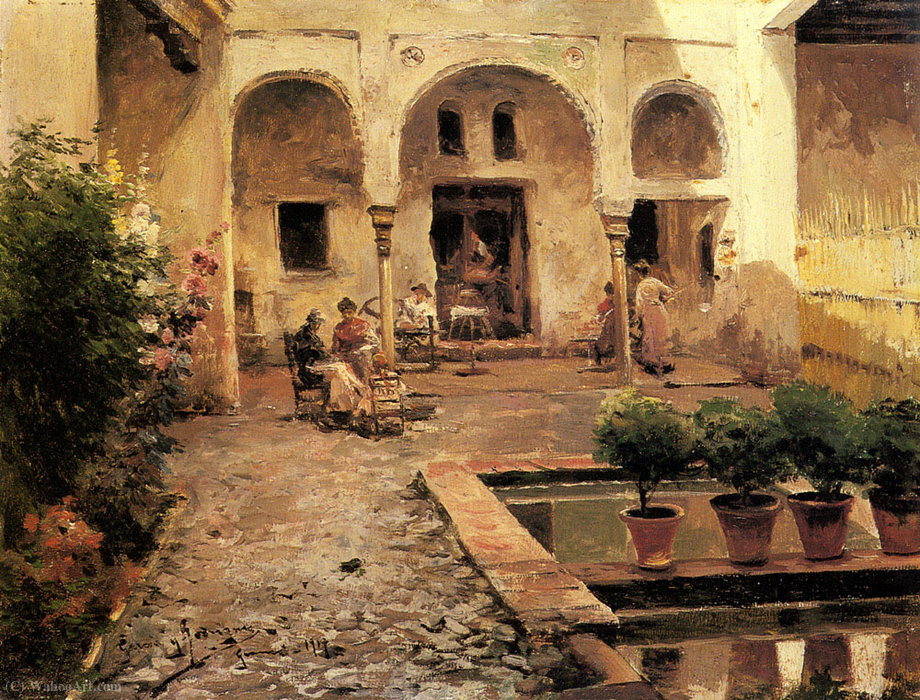 Figures In A Spanish Courtyard — Manuel García Y Rodríguez