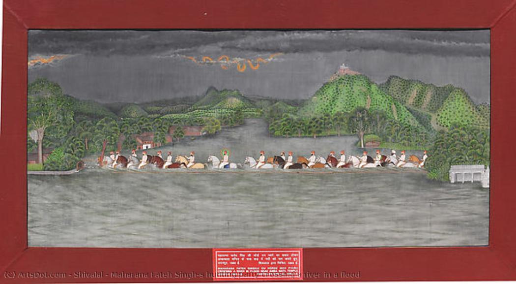 Maharana Fateh Singh’s Hunting Party Crossing A River In A Flood — Shivalal (active At Udaipur, Second Half Of The 19th Century; Son Of Tara)