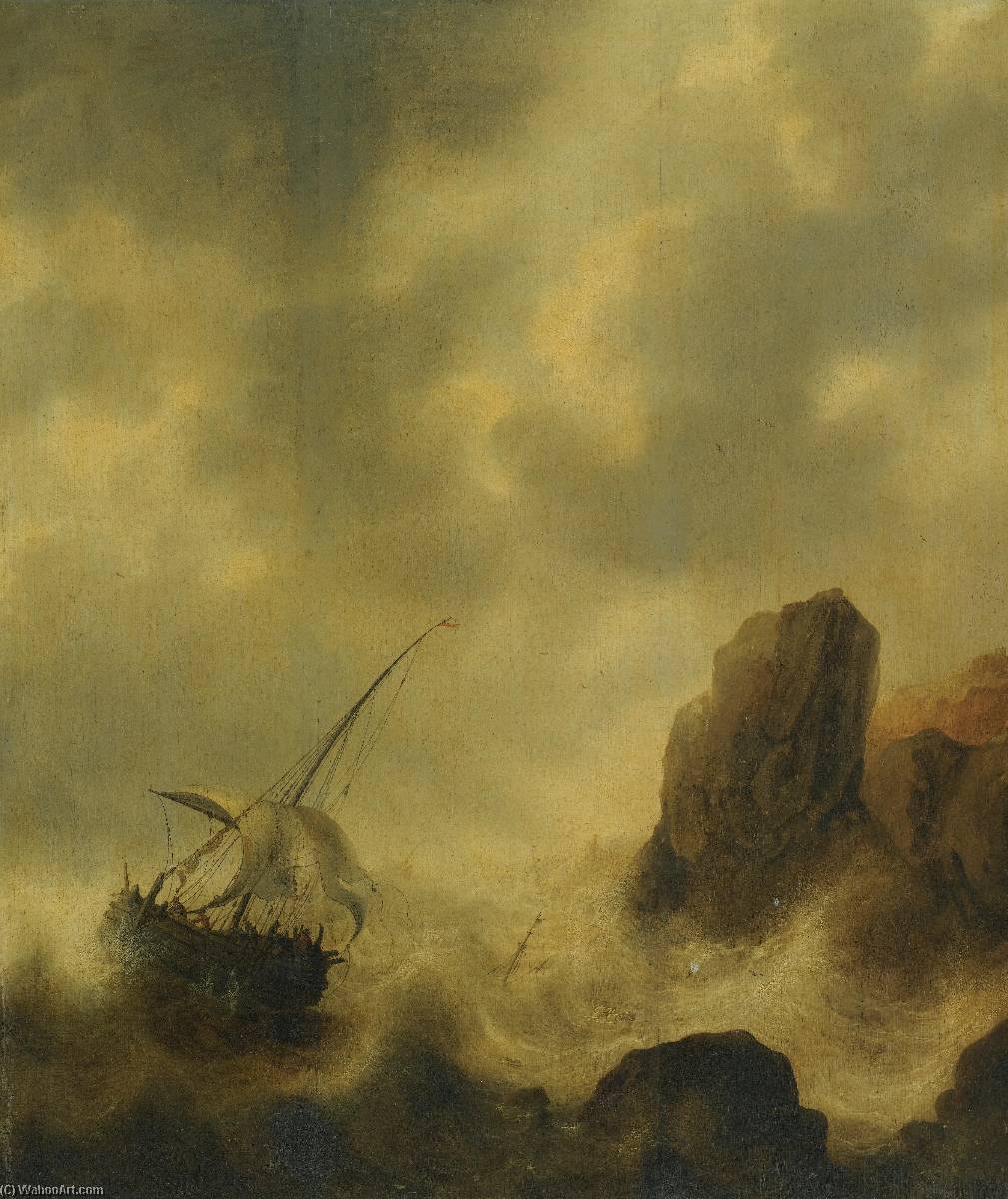 A Ship Foundering Off A Rocky Coast — Jacob Adriaensz Bellevois