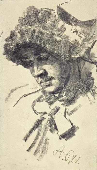 Woman In Hat — Adolph Von Menzel