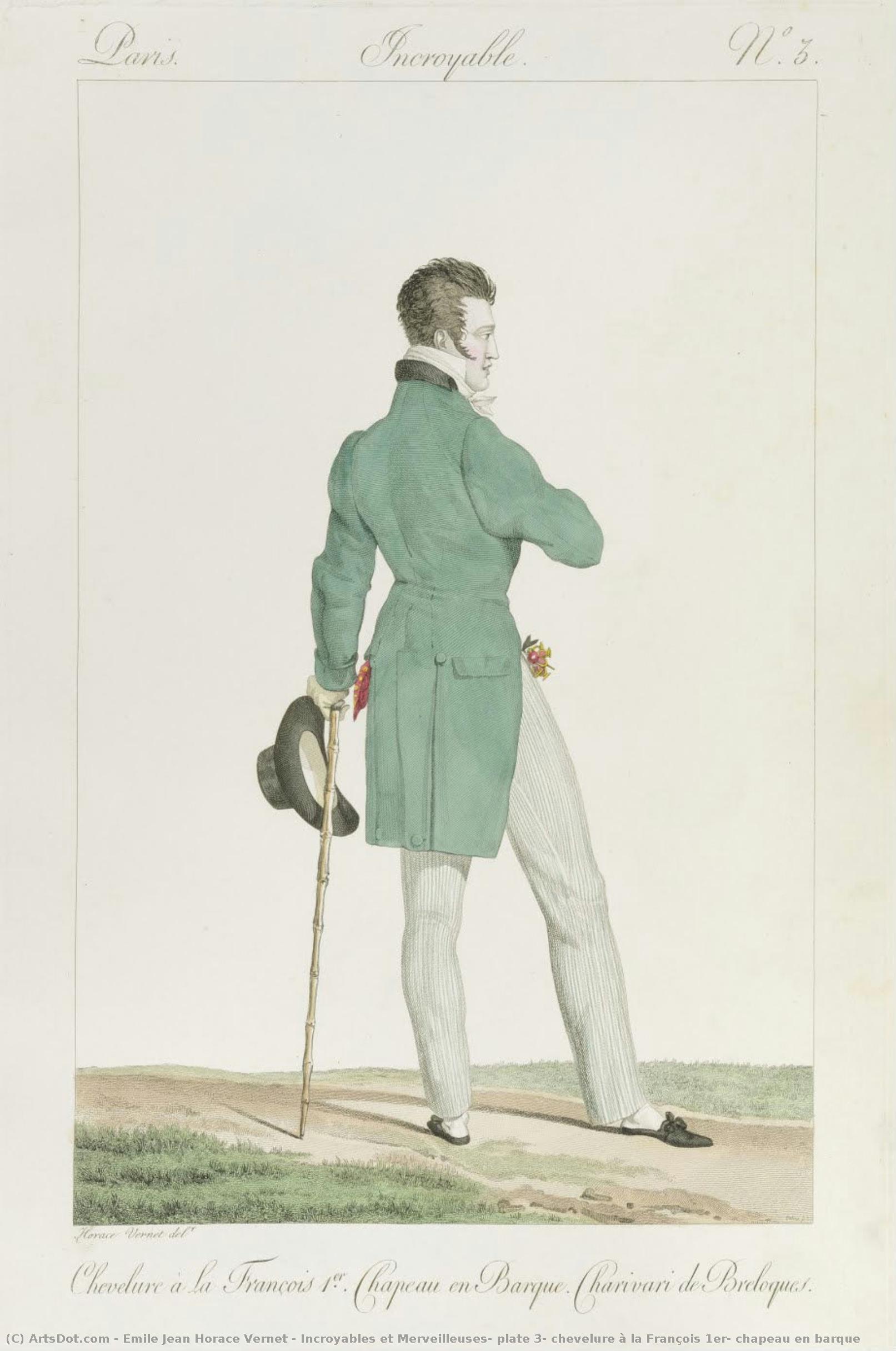 Incroyables Et Merveilleuses: Plate 3: Chevelure À La François 1er, Chapeau En Barque — Emile Jean Horace Vernet