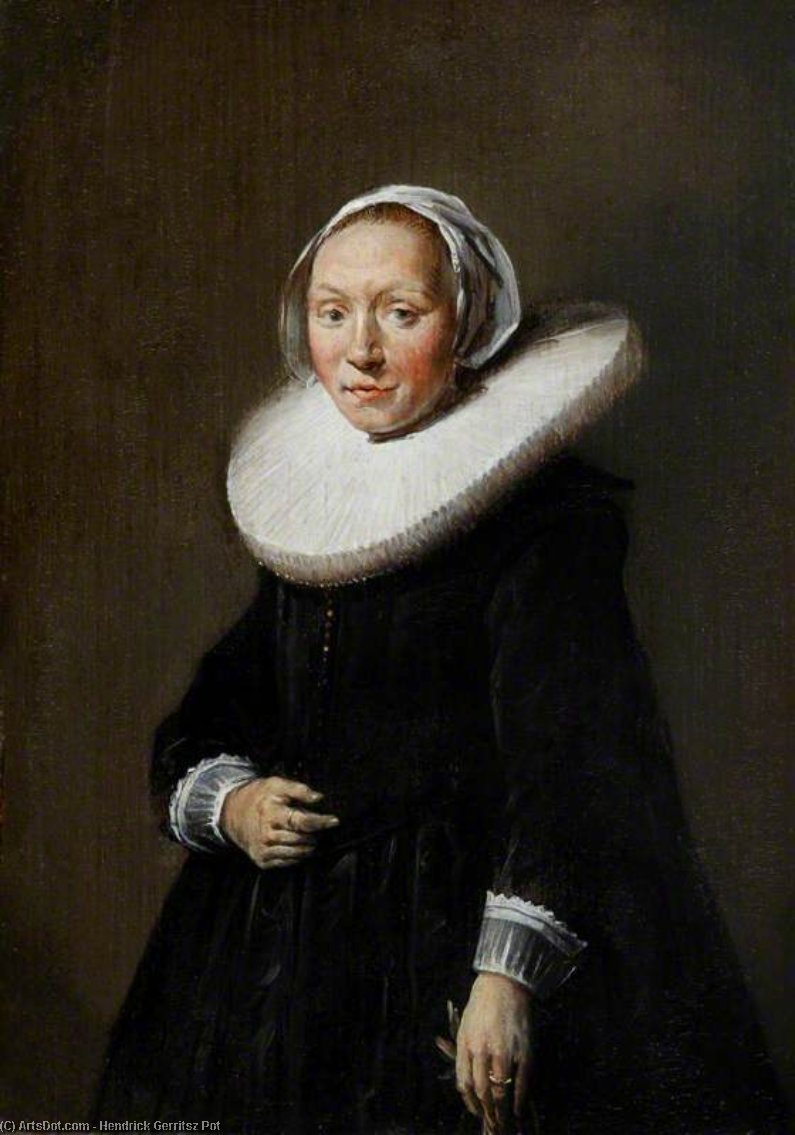 Portrait Of A Woman In Black And A Large Cartwheel Ruff, Holding A Glove — Hendrick Gerritsz Pot