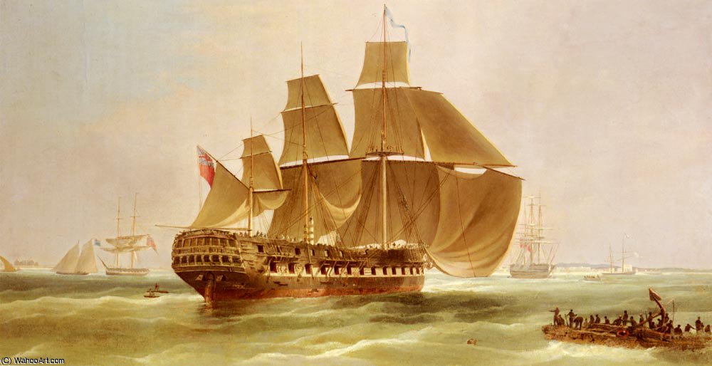An East Indiaman Entering Madras Harbour, India — William John Huggins