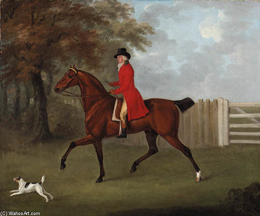 James Drake-brockman, Of Beachborough, Kent, On A Bay Hunter, With A Terrier, In A Wooded Landscape — John Nost Sartorius