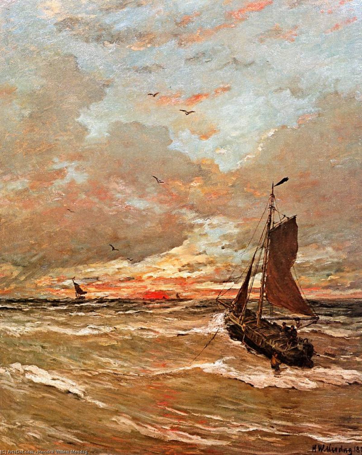 Sunset In Stormy Weather Sun — Hendrik Willem Mesdag