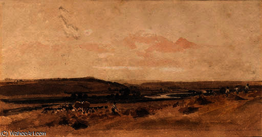 Harvesters In A Cornfield On The River Trent — Peter De Wint