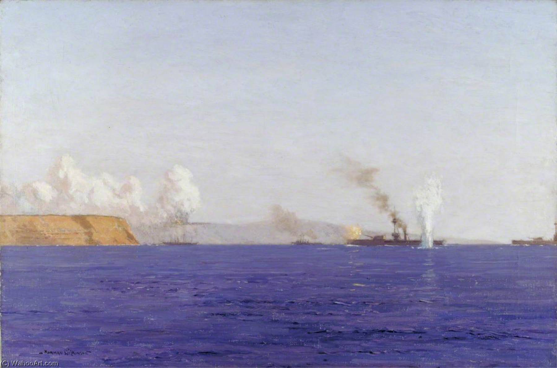 A Monitor With 14 Inch Guns Shelling Yeni Sher Village And The Asiatic Batteries — Norman Wilkinson