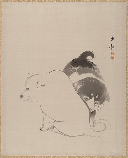狗児図 A Pair Of Puppies — Kawabata Gyokushō