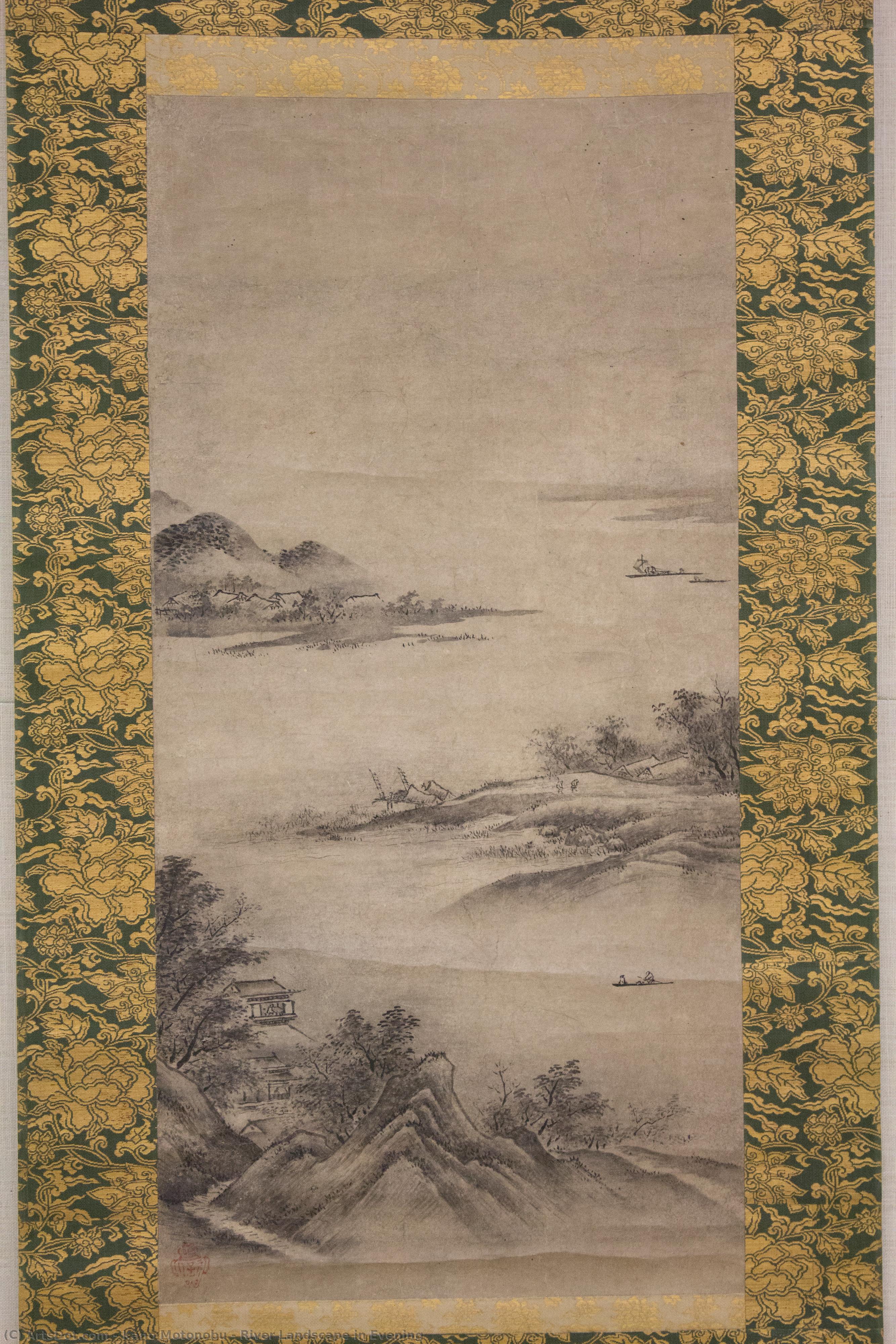 River Landscape In Evening — Kano Motonobu