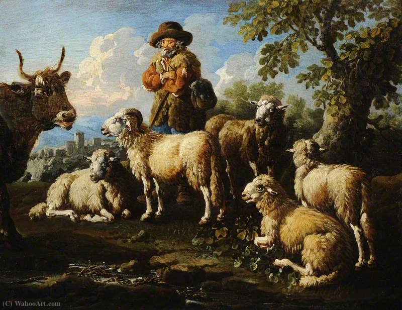 Herdsman With Sheep And Goats — Philipp Peter Roos