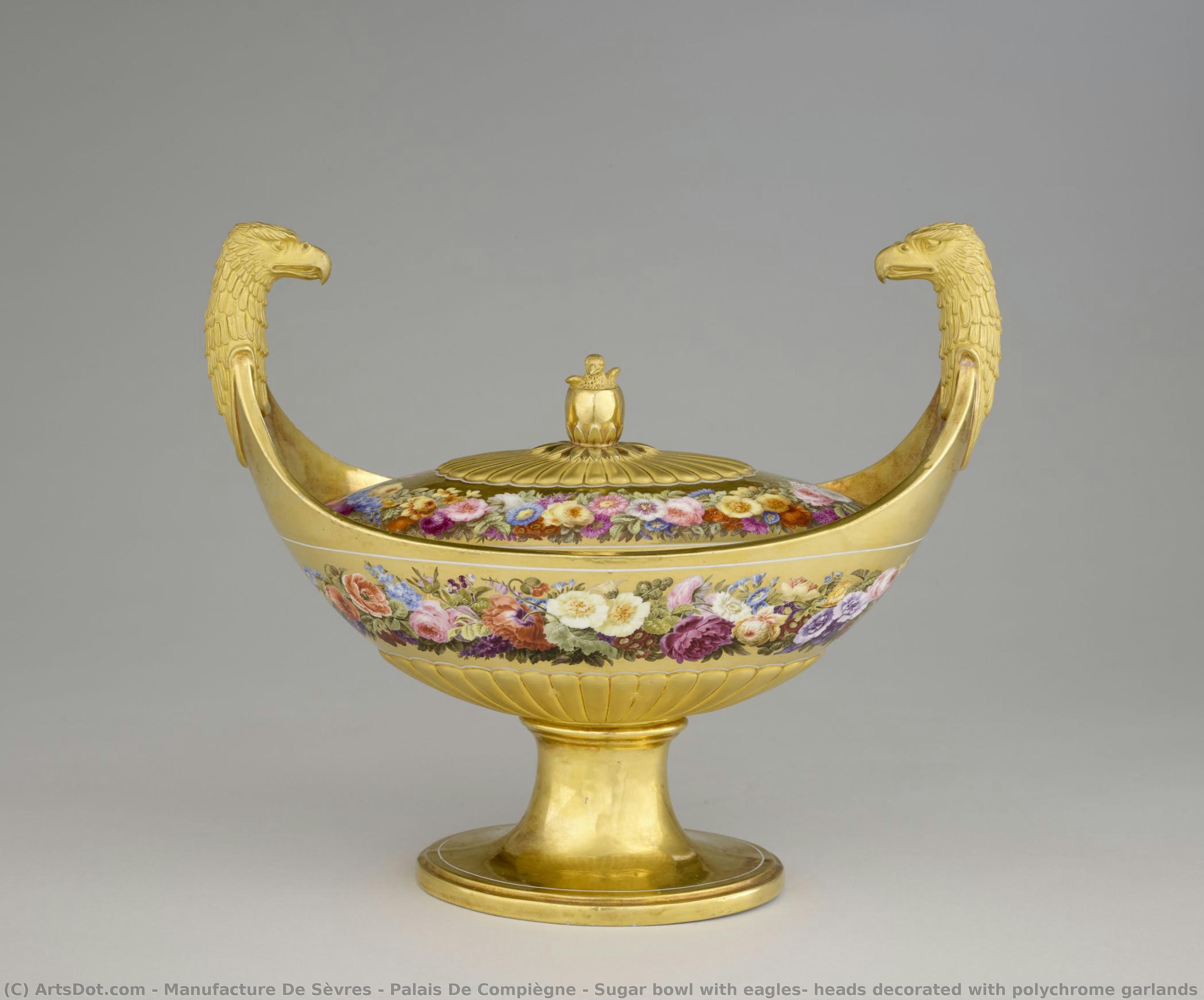 Sugar Bowl With Eagles’ Heads Decorated With Polychrome Garlands Of Flowers On A Gold Background, — Manufacture De Sèvres - Palais De Compiègne