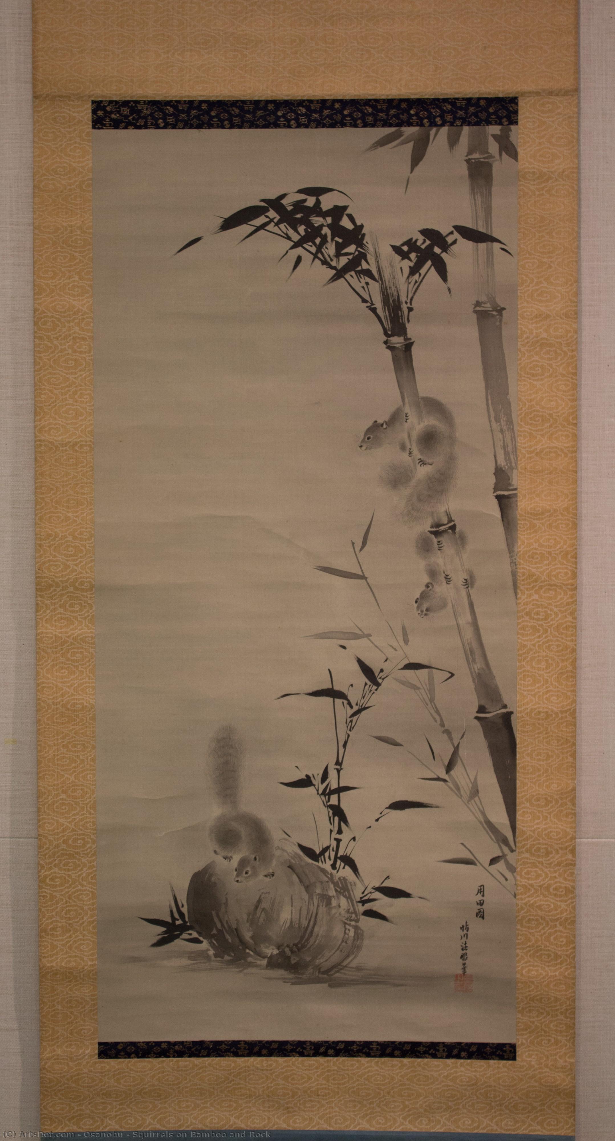 Squirrels On Bamboo And Rock — Osanobu