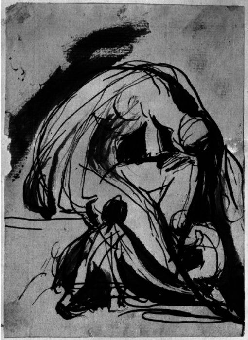 Woman In Sorrow With Two Children — George Romney