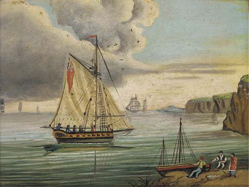 An English Frigate In The Channel; And An Armed Cutter Inshore — Thomas Buttersworth