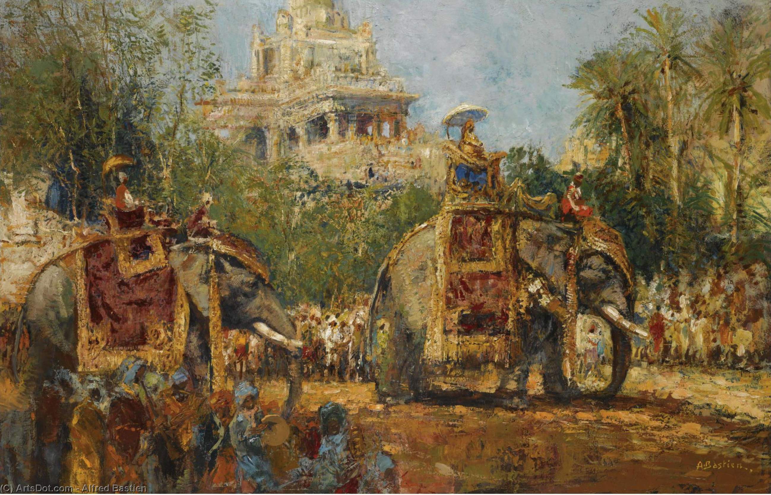 Maharaja And His Elephants At The Procession In The Festival Of Dussehra At Mysore — Alfred Bastien