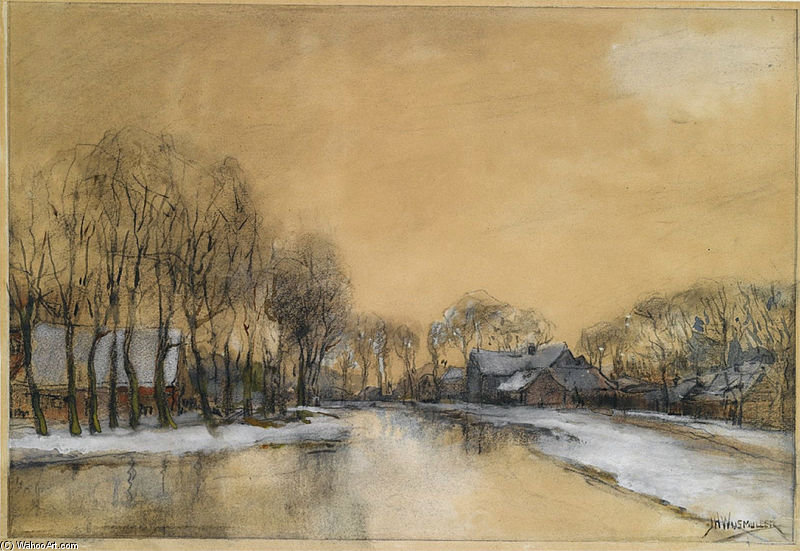A Winter Landscape With Houses Along A Canal — Jan Hillebrand Wijsmuller