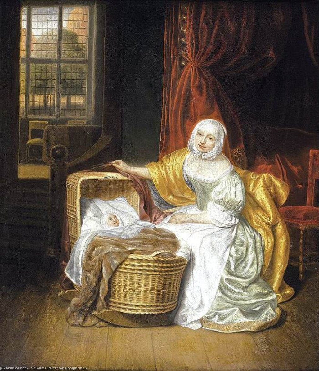 Mother With A Child In A Wicker Cradle — Samuel Dirksz Van Hoogstraten