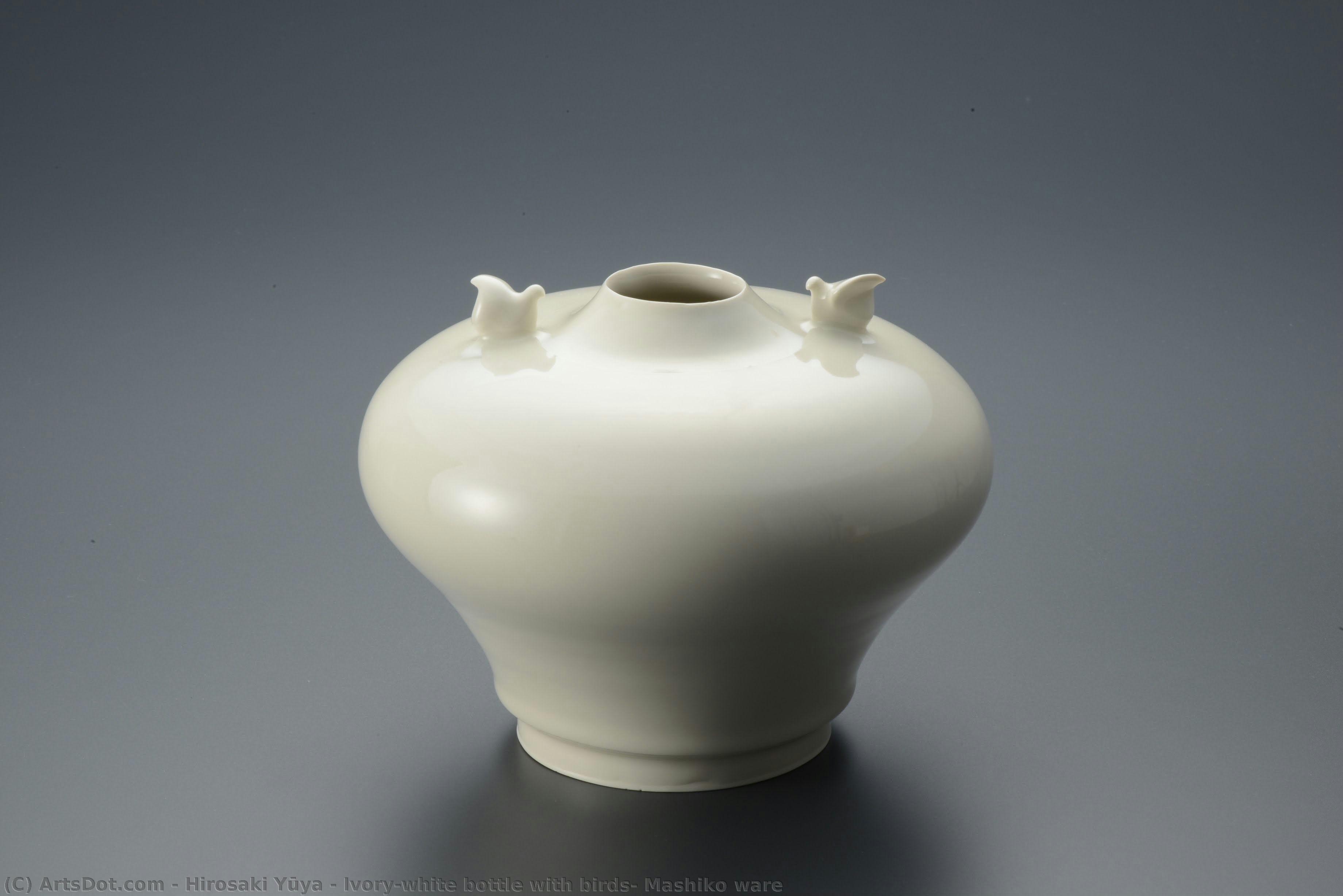 Ivory-white Bottle With Birds, Mashiko Ware — Hirosaki Yūya