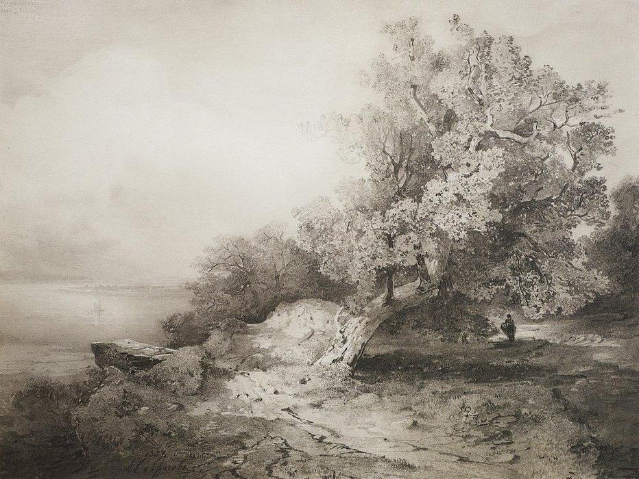 Old Oak Tree At The Cliff Above The River — Aleksey Savrasov