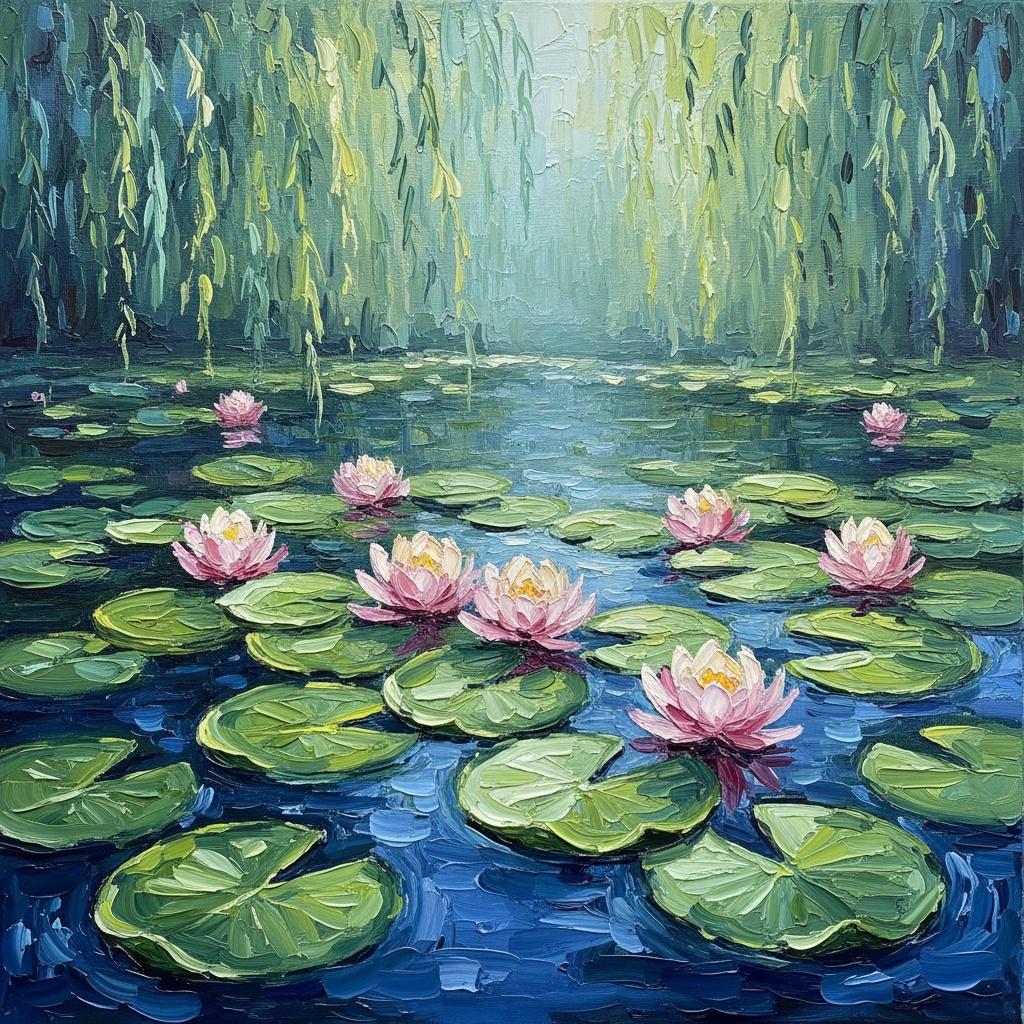 Ätherische Reflexionen Von Weide Und Blüte In Einem Ruhigen Impasto-meisterwerk — Christian Noiret