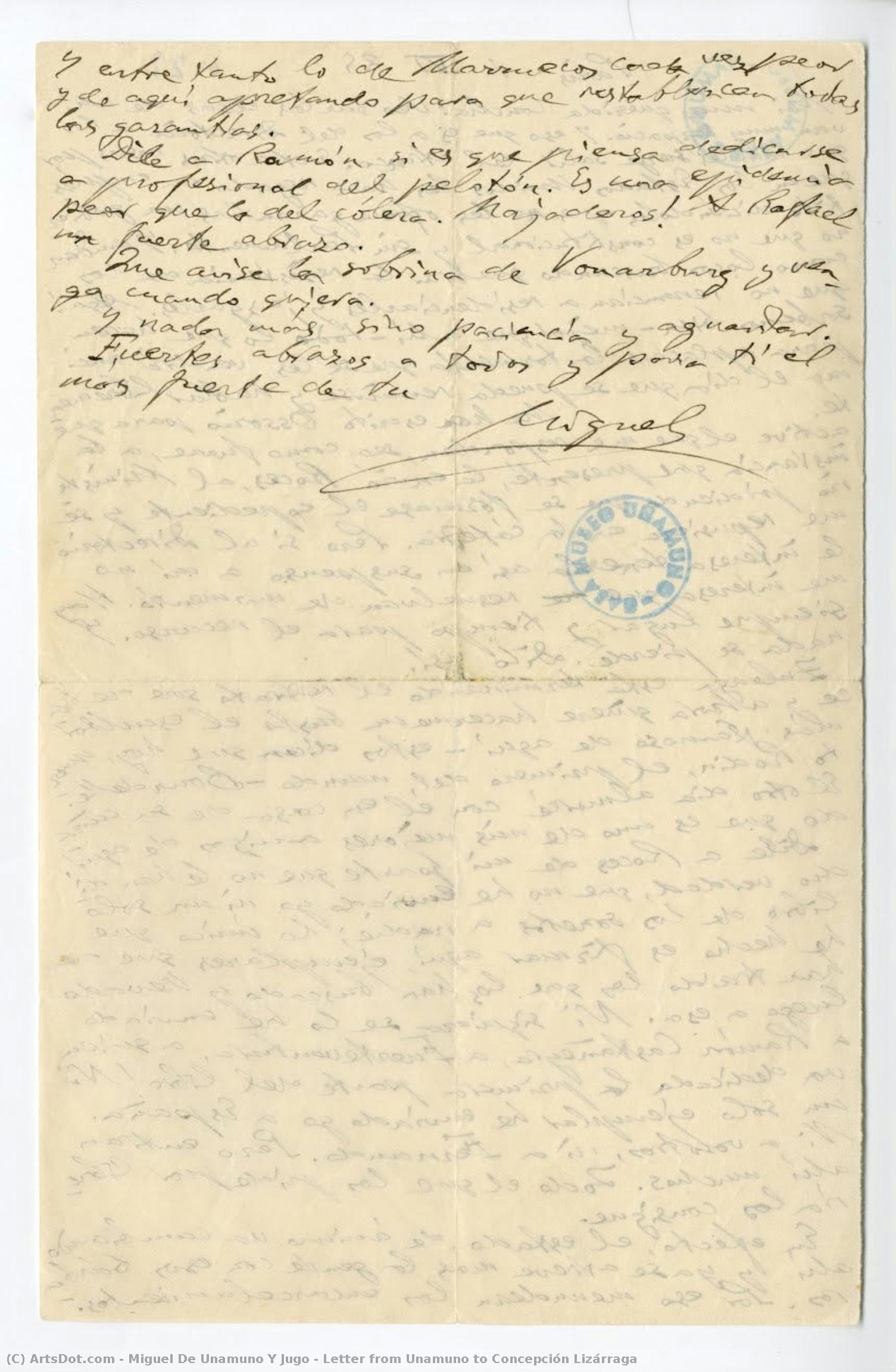 Letter From Unamuno To Concepción Lizárraga — Miguel De Unamuno
