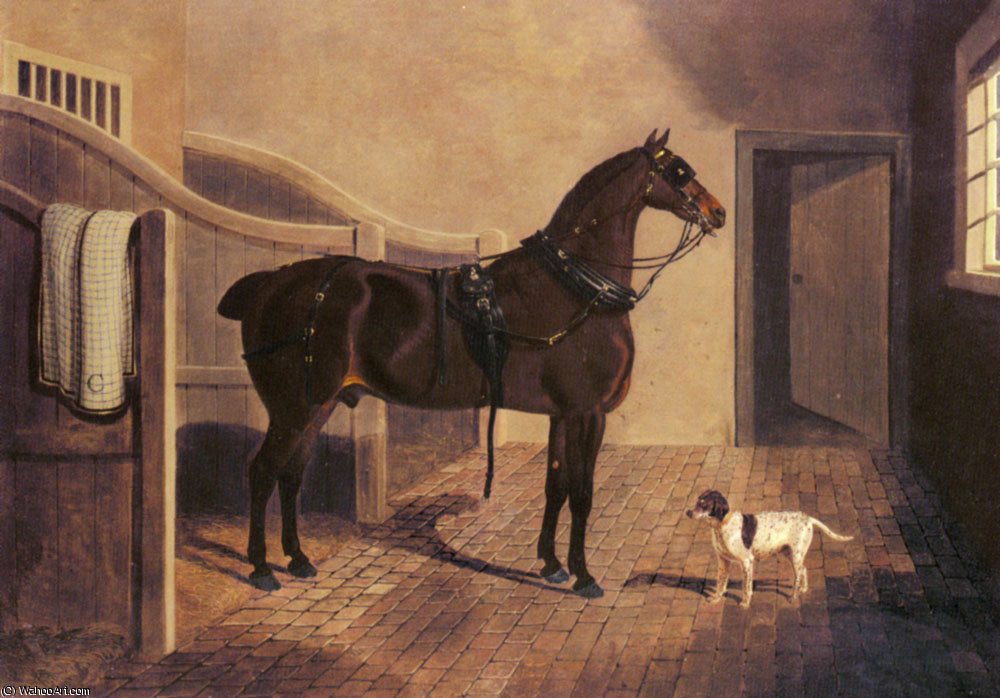 A Favorite Coach Horse And Dog In A Stable — John Frederick Herring Senior