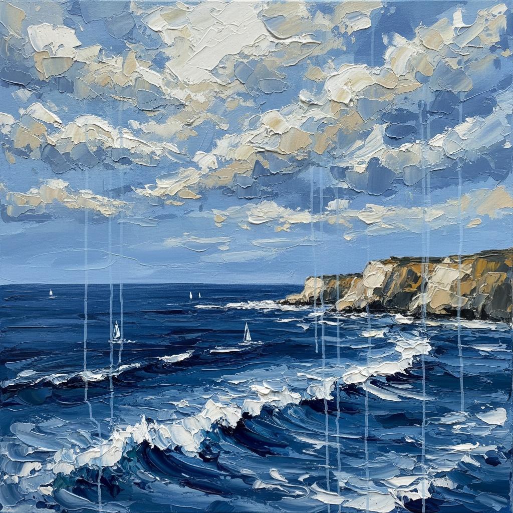 Fragmented Azure Tides: A Sculptural Study Of Oceanic Motion And Atmospheric Depth — Christian Noiret